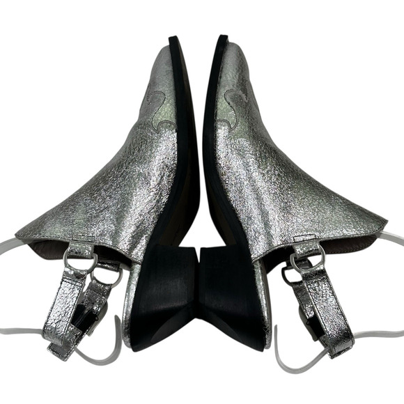 Allsaints Desola Silver Leather Slingback Western Mules Womens 8 US 38 EU $379 - Picture 6 of 11